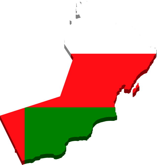 3d isometric Map of Oman with national flag
